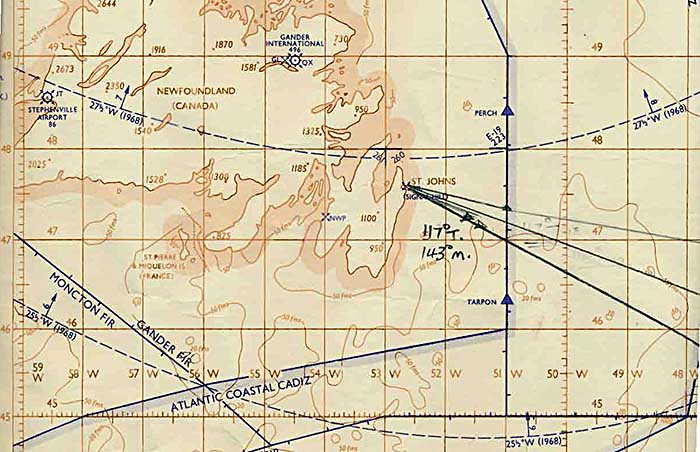 1979: A Mercator plotting chart used for departing Newfoundland for the Azores.